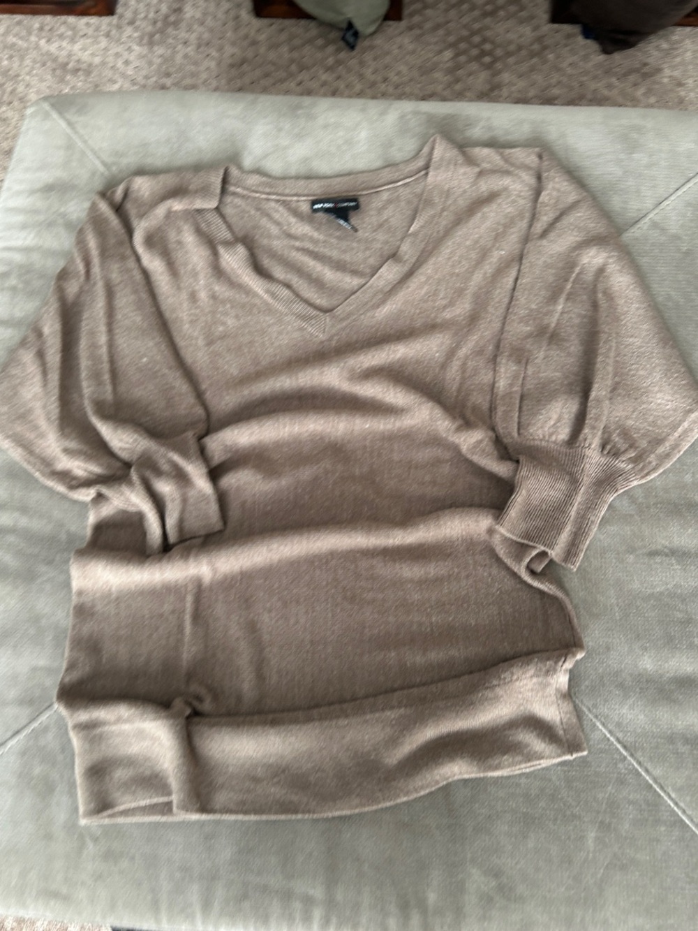 New York & Company Women's V-Neck Short Sleeve Sweater in Taupe